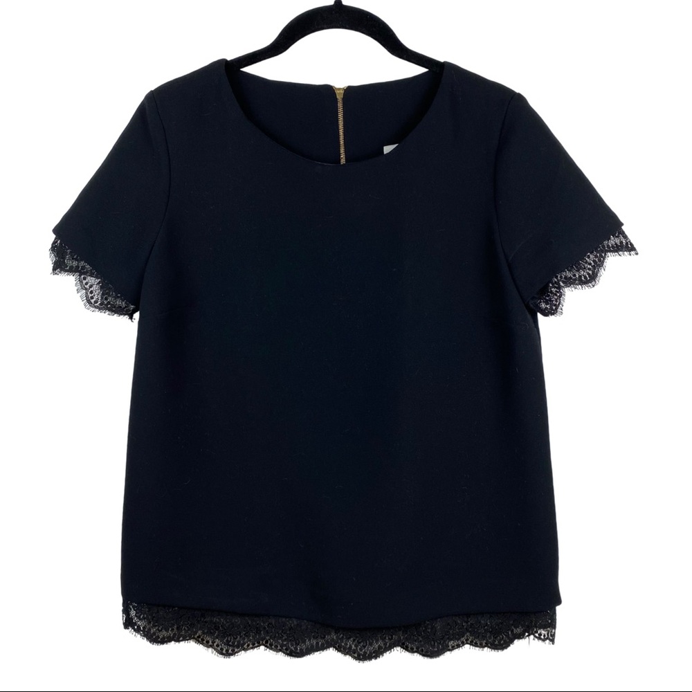 Sandro Black Crepe & Lace Top